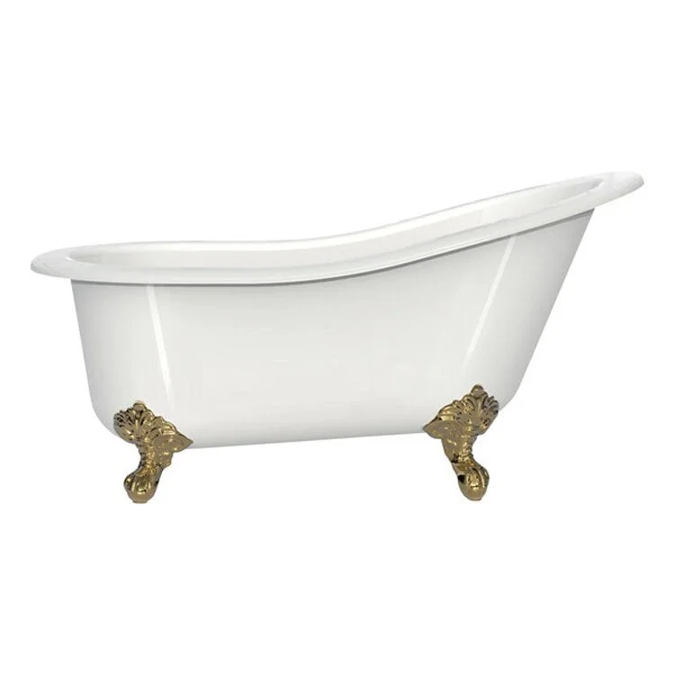 Freestanding Tub Shropshire 61 x 30 Inch Overflow Rear Drain Standard White Gloss/Polished Brass Curved