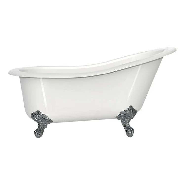 Freestanding Tub Shropshire 61 x 30 Inch Overflow Rear Drain Standard White Gloss/Polished Chrome Curved