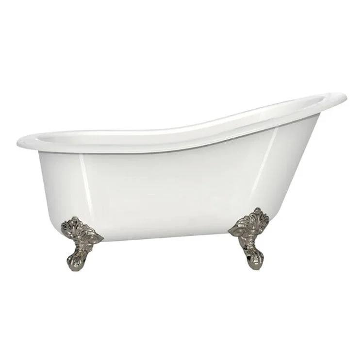 Freestanding Tub Shropshire 61 x 30 Inch Overflow Rear Drain Standard White Gloss/Polished Nickel Curved