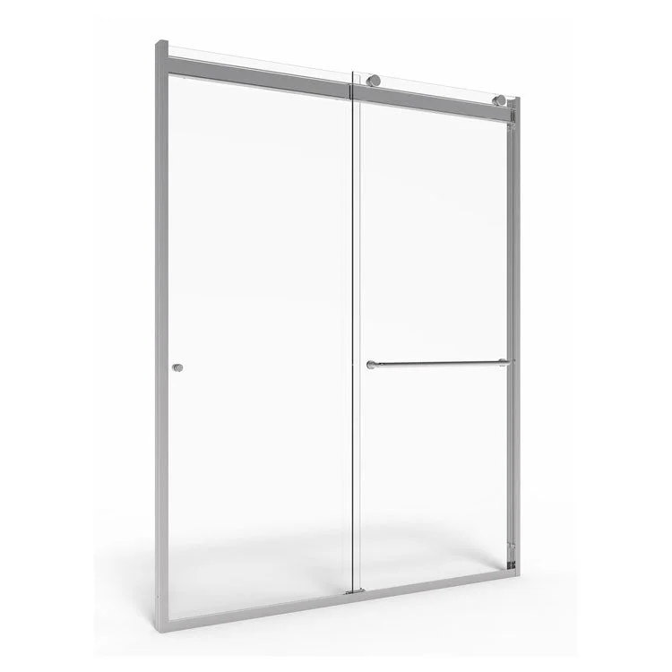 48" L x 76" H Semi-Frameless Top-Roller Sliding Shower Door - Silver Shine/Clear