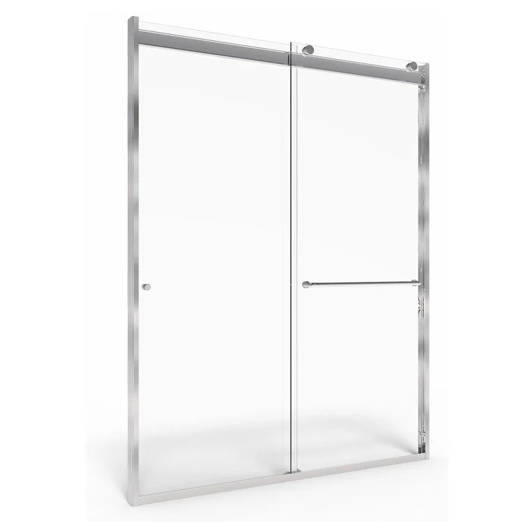 60" L x 76" H Semi-Frameless Top-Roller Sliding Shower Door - Brushed Nickel/Clear