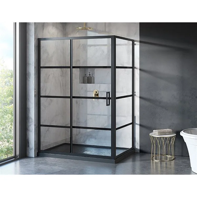 Shower Door Latitude 2-Sided with 32 Inch Panel 48 x 79 Inch Matte Black Clear with Black 5/16 Inch