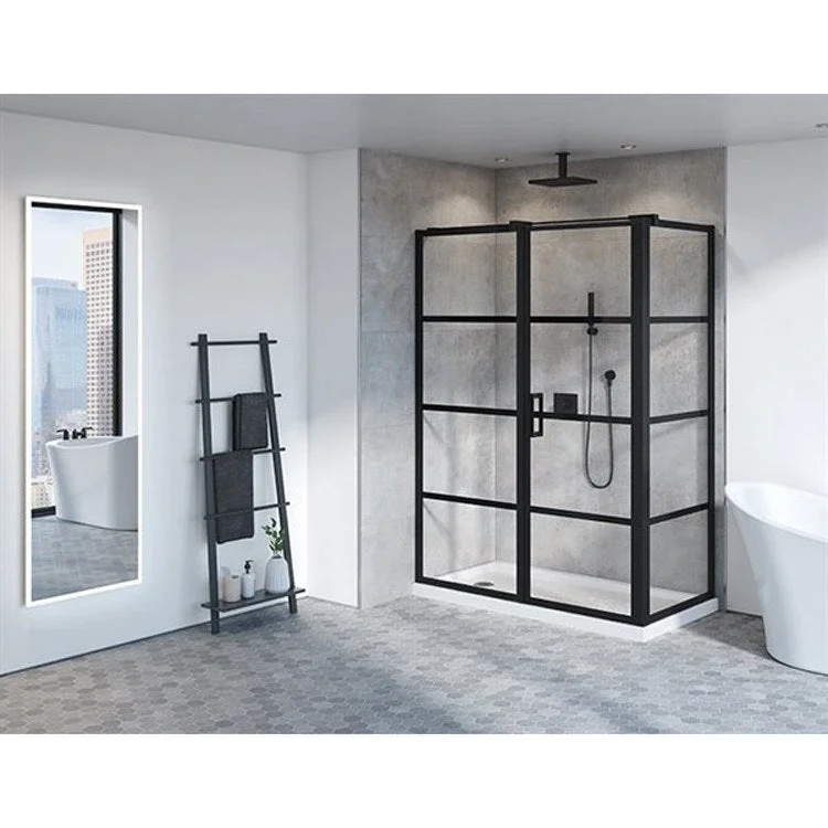 Shower Door Latitude 2-Sided Pivot 32 Inch Panel 48 x 79 Inch Matte Black Clear with Black 5/16 Inch