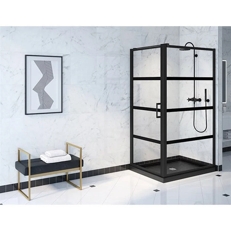 Shower Door Latitude Pivot Corner with 32 Inch Panel 32 x 79 Inch Matte Black Clear with Black 5/16 Inch