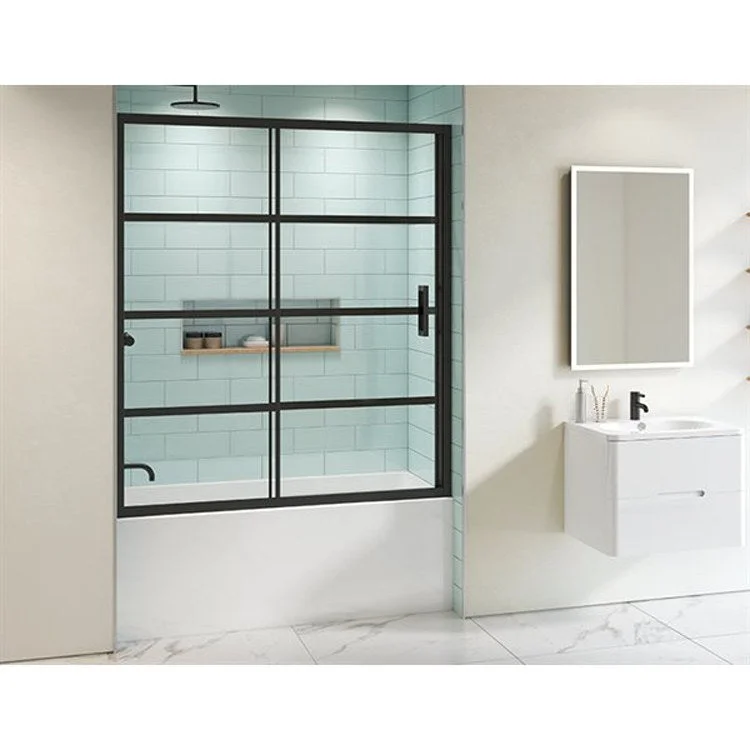 Shower Door Latitude Tub Enclosure 60 x 66 Inch Matte Black Clear with Black 5/16 Inch