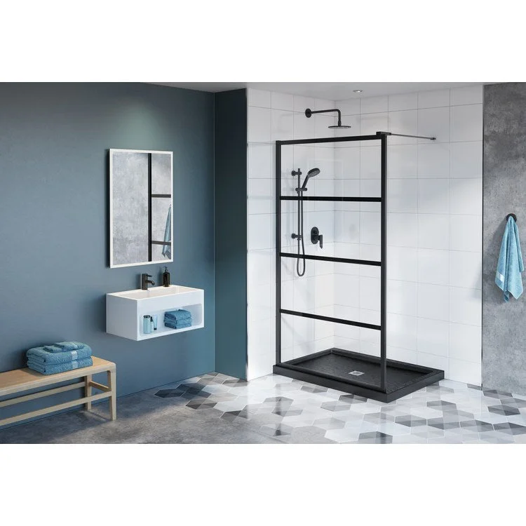 Shower Door Latitude Shield with Walk-In 28 x 79 Inch Matte Black Clear with Black 5/16 Inch