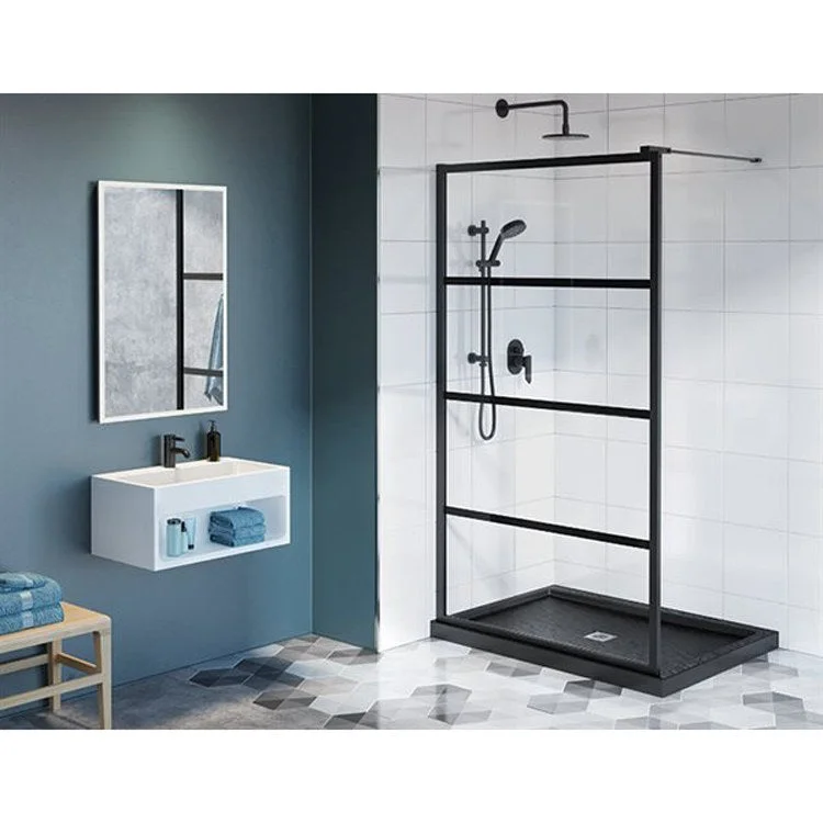 Shower Door Latitude Shield with Walk-In 32 x 79 Inch Matte Black Clear with Black 5/16 Inch