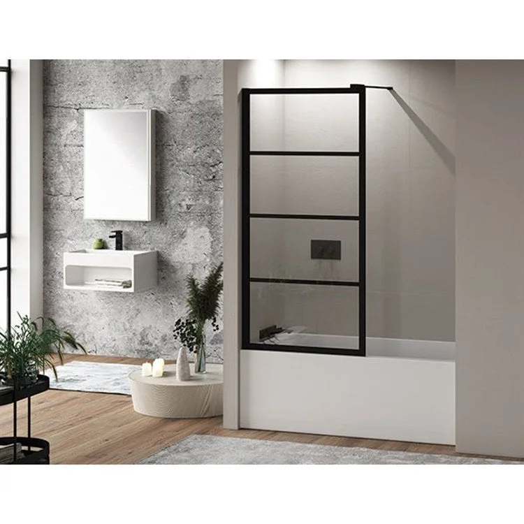 Shower Door Latitude Tub Shield with 28 Inch Panel 28 x 66 Inch Matte Black Clear with Black 5/16 Inch