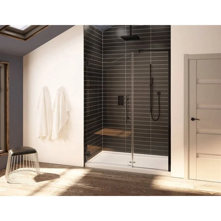 Shower Door Kara with Wall Mount Hinges 57 x 79 Inch Matte Black Clear 3/8 Inch