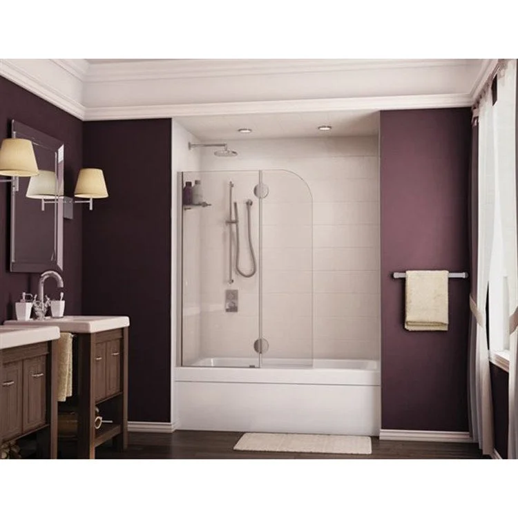 Tub Shield Monaco Left Opening with Oval Hinges 25-1/4 x 58 Inch Chrome Tempered Glass