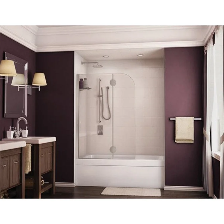 Tub Shield Monaco Left Opening with Rectangular Hinges 25-1/4 x 58 Inch Brushed Nickel Tempered Glass