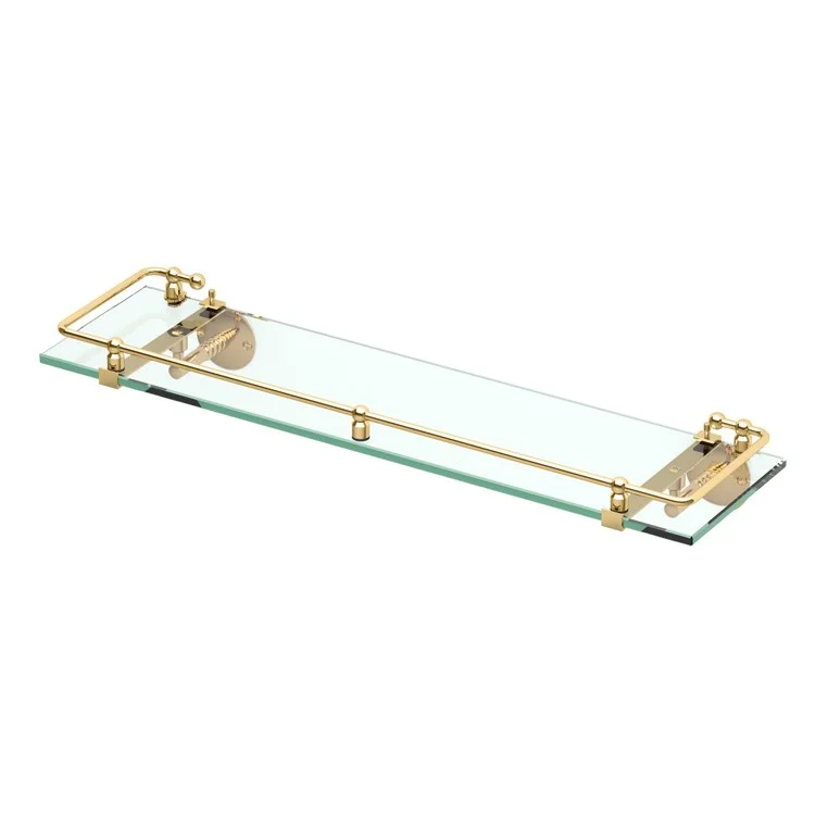 Shelf Premier Glass Shelf with Rails Polished Brass 21 Inch