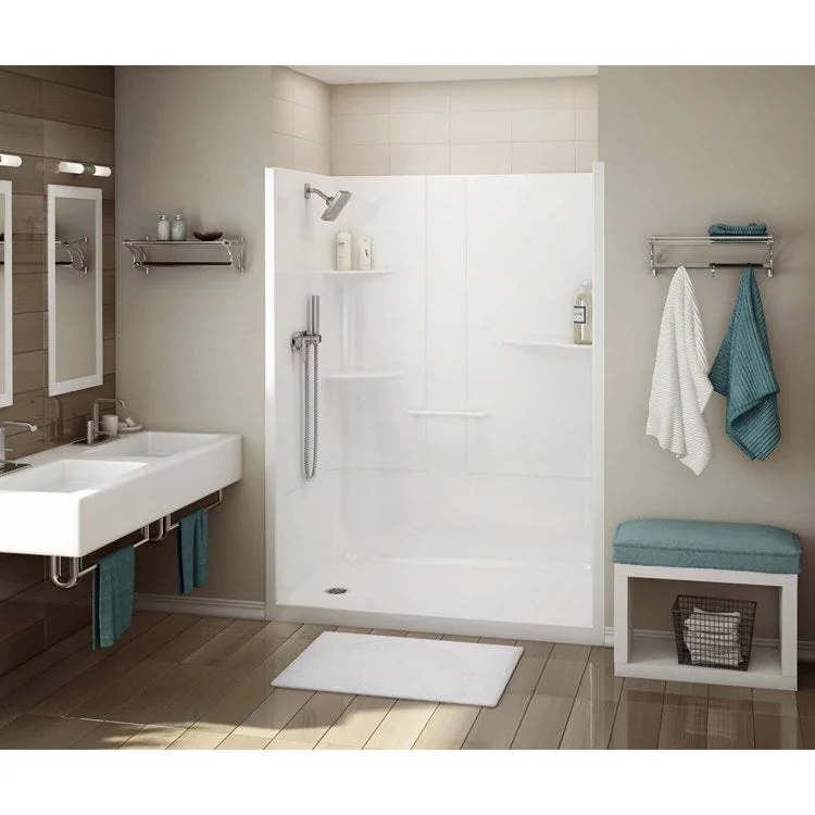 Shower Allia Rectangular White 60L x 34W x 79H Inch Acrylic Left Seat Center Drain 60 Inch