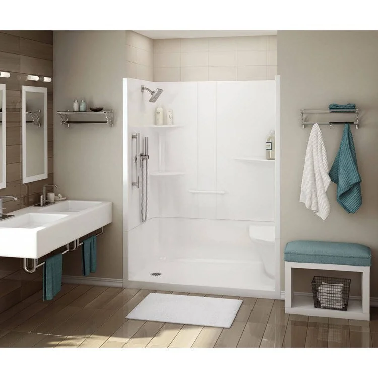 Shower Allia Rectangular 2 Pieces White 60 x 60 x 79 Inch Acrylic Left Seat Center Drain 60 Inch