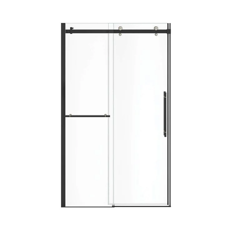 Shower Door Vela Sliding with Towel Bar 47L x 78-3/4H Inch Matte Black/Brushed Nickel Clear 5/16 Inch 44-1/2 to 47x78-3/4 Inch