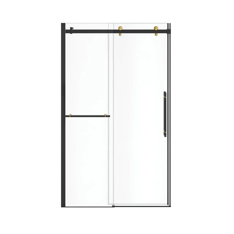 Shower Door Vela Sliding with Towel Bar 47L x 78-3/4H Inch Matte Black/Brushed Gold Clear 5/16 Inch 44-1/2 to 47x78-3/4 Inch