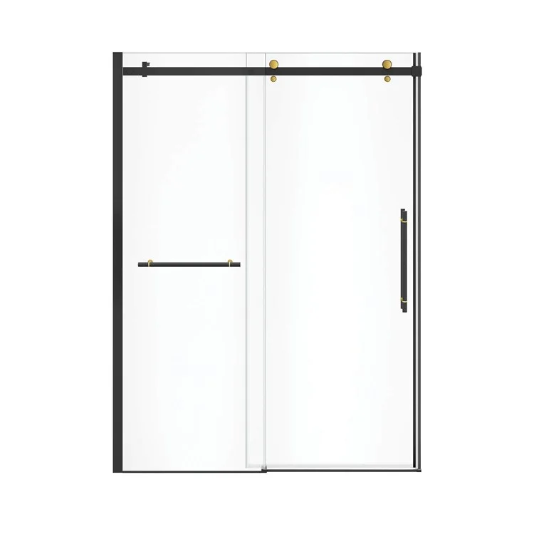 Shower Door Vela Sliding with Towel Bar 59L x 78-3/4H Inch Matte Black/Brushed Gold Clear 5/16 Inch 56-1/2 to 59x78-3/4 Inch