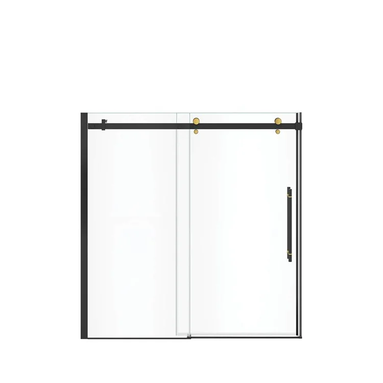 Tub and Shower Door Vela Sliding 59 x 59 Inch Matte Black/Brushed Gold Clear 5/16 Inch 22-1/2 to 24-1/2 Inch