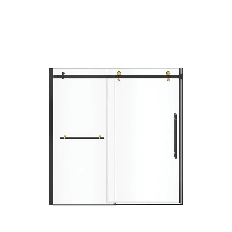 Tub and Shower Door Vela Sliding with Towel Bar 59 x 59 Inch Matte Black/Brushed Gold Clear 5/16 Inch 22-1/2 to 24-1/2 Inch